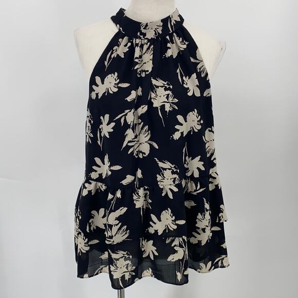 Allison Joy Women's Sleeveless Black & White Floral Halter Top Blouse Size XL - Picture 1 of 14